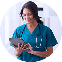 Female doctor using a tablet