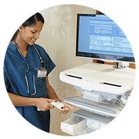 Doctor using hospital equipment 