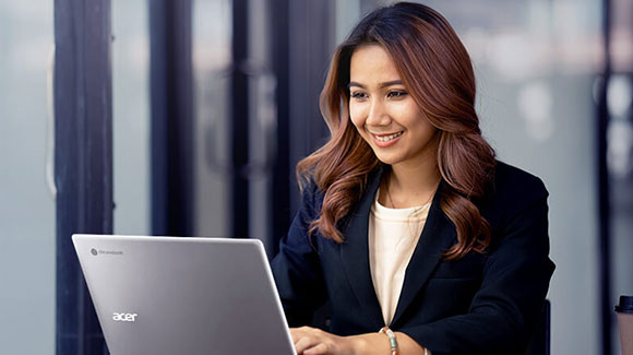 Woman using laptop