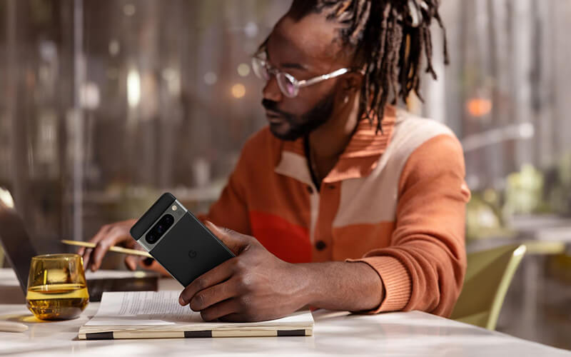 Man working on Google Pixel