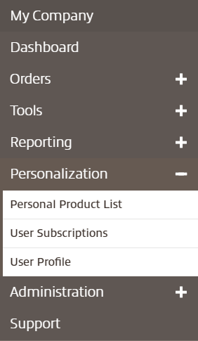 My Company dropdown found in myInsight