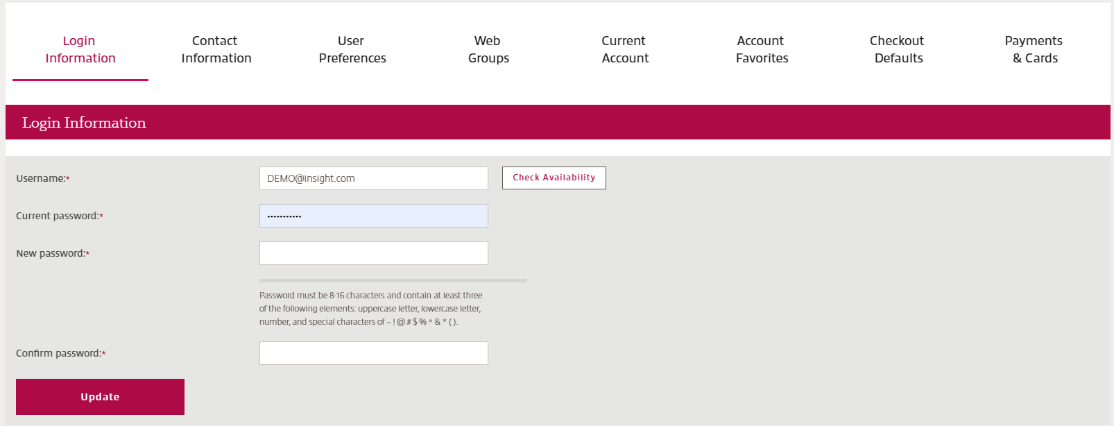 Login information dashboard settings in myInsight