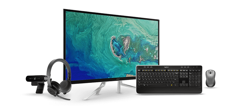 Better bundle displaying Monitor, Keyboard, Headset and camera