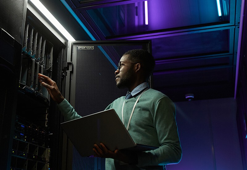 Man in server room