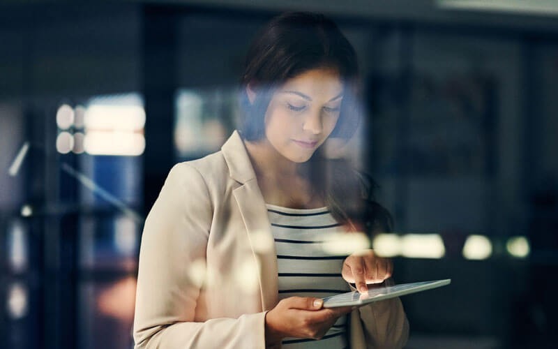 Woman working on tablet