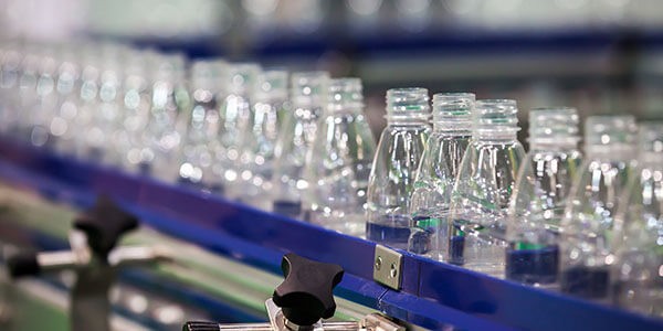 Bottles on an assembly line