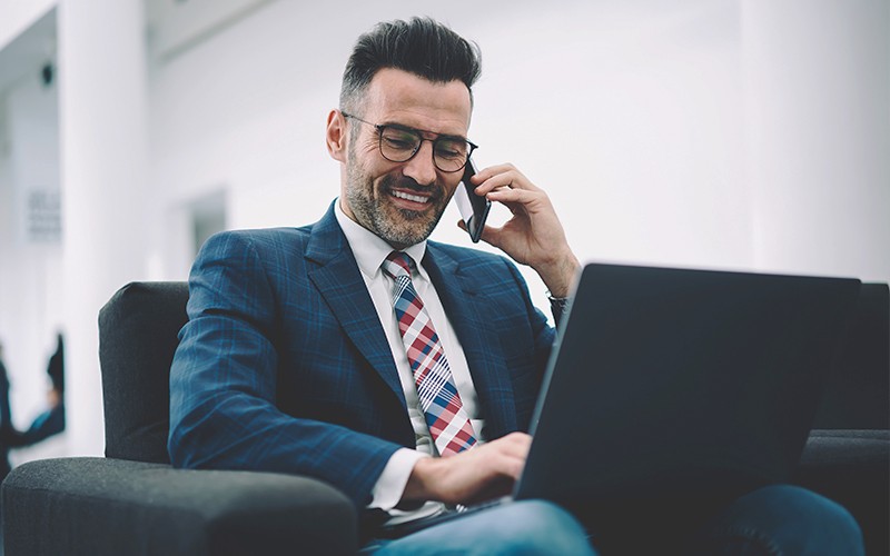 Businessman working on laptop