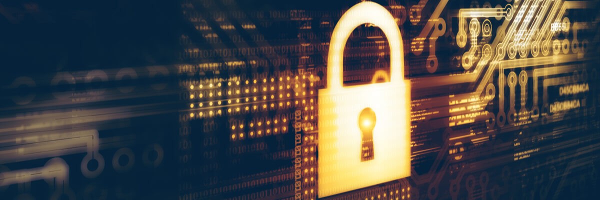 illustration of a pad lock on displayed on a secure circuit board