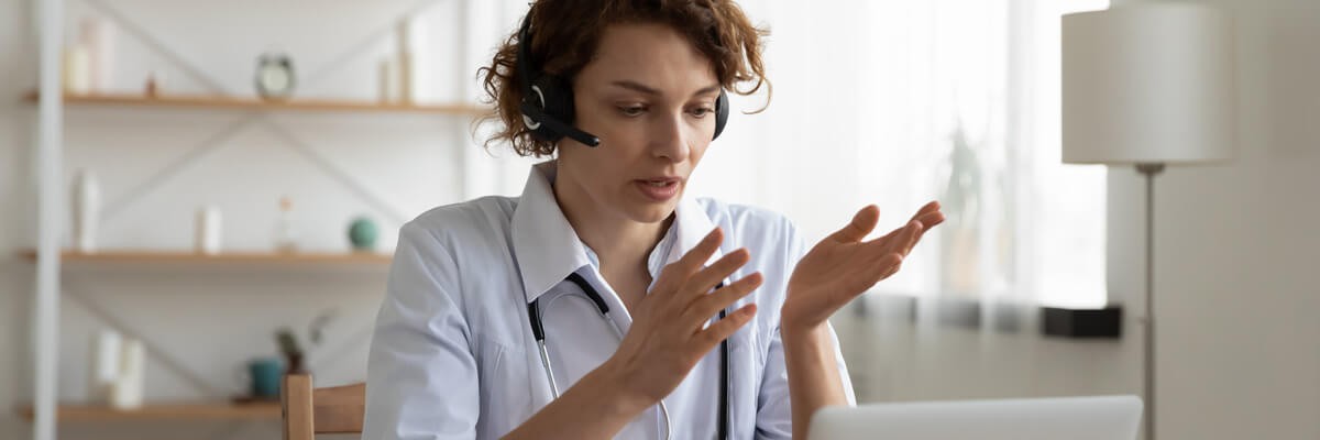 Doctor talking with patient through telehealth services. The future of healthcare, the future of telehealth, telemedicine, remote medical services 