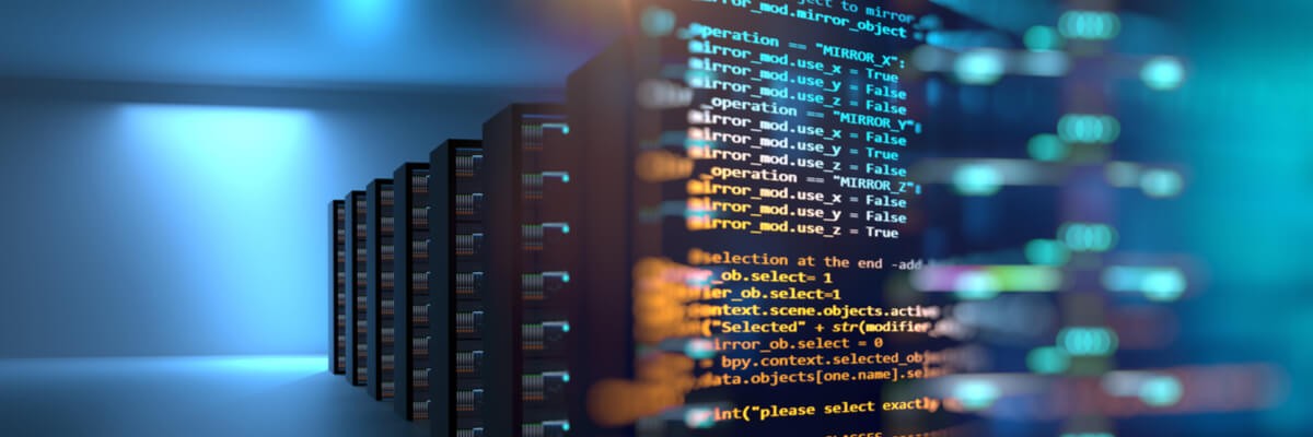Graphic of code displayed on data center