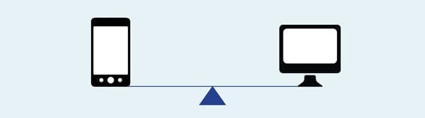 Drawing of a tablet display and a desktop display weighted evenly on a scale