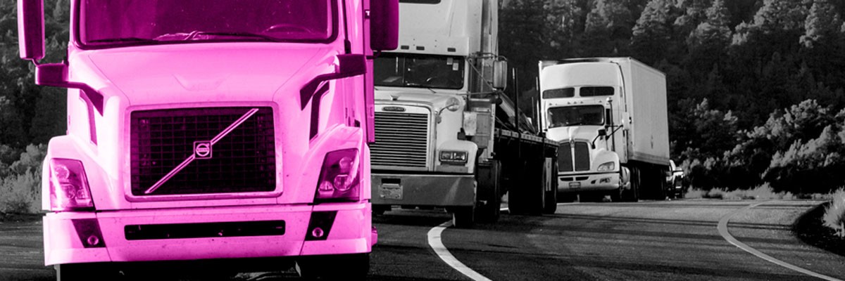 View of semitruck fleet transporting products road a winding road