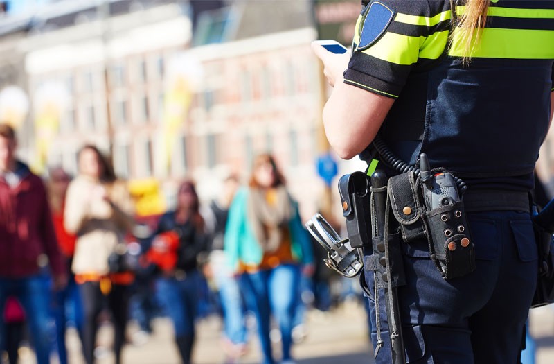 Public safety officer monitors crowd