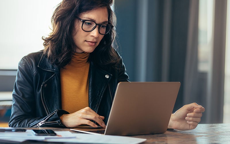 Woman working on laptop