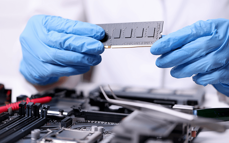 Person handling the electronics part carefully