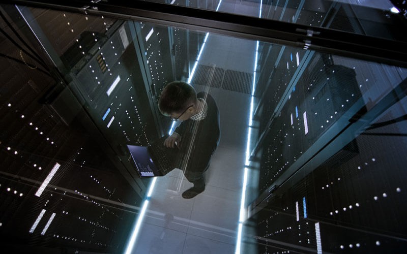 Man in server room