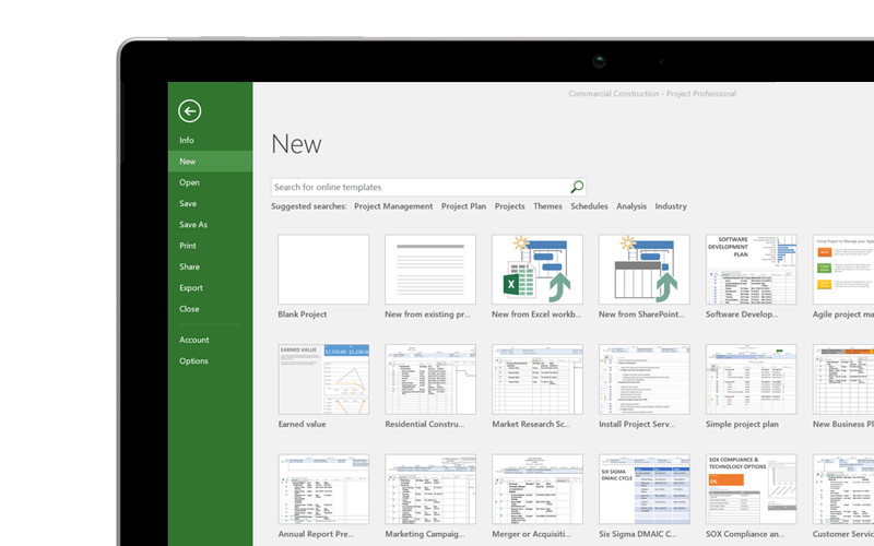 Screenshot of Microsoft Project templates