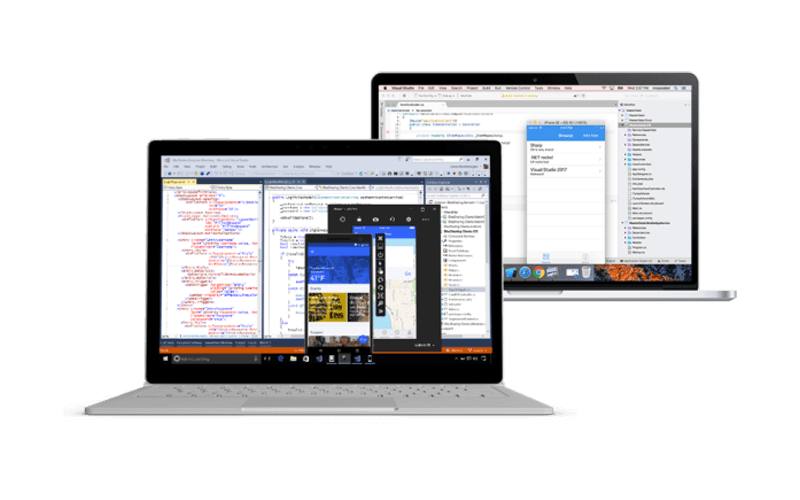 Visual Studio displayed on Mac and Windows devices