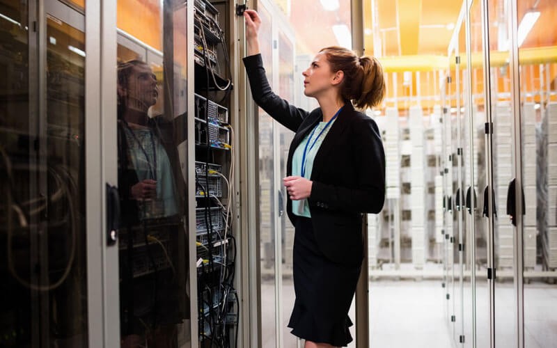 Woman in server room