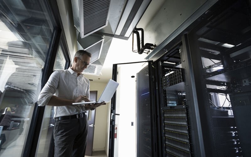 Man working in data room