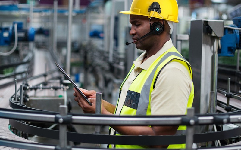 Worker using tablet