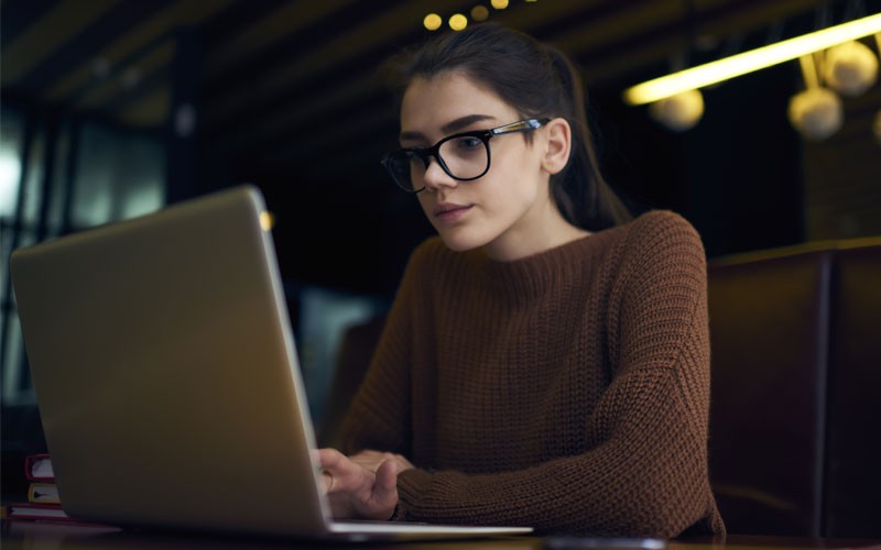 Woman working on laptop