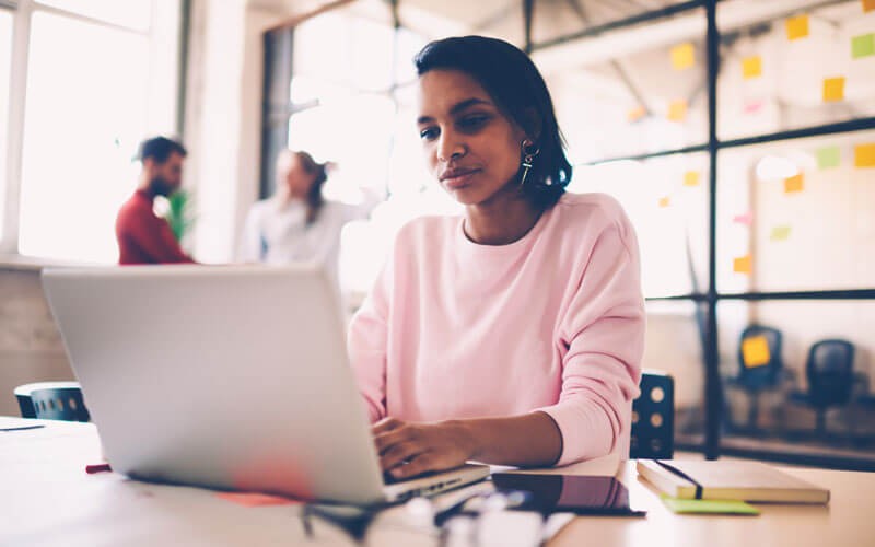 Woman working on laptop