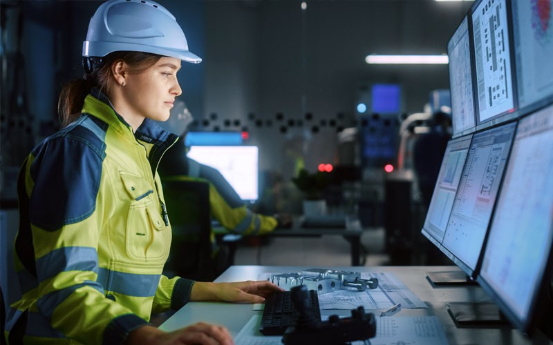 Engineer checking factory control panel